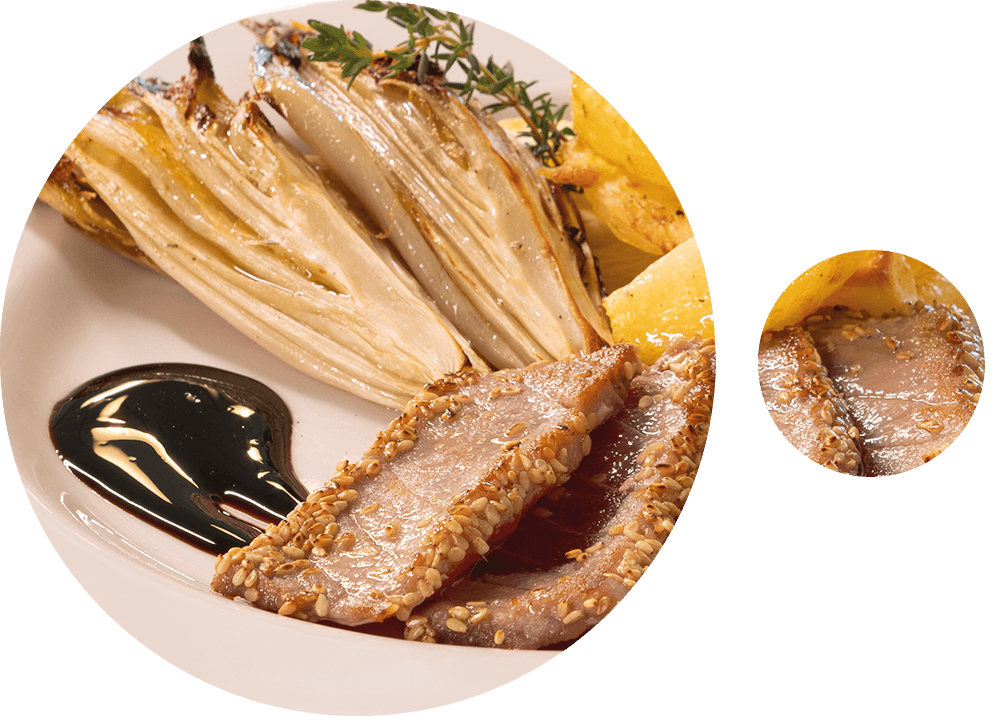 Piatto De Santis Ristora con finocchi brasati e agrumi
